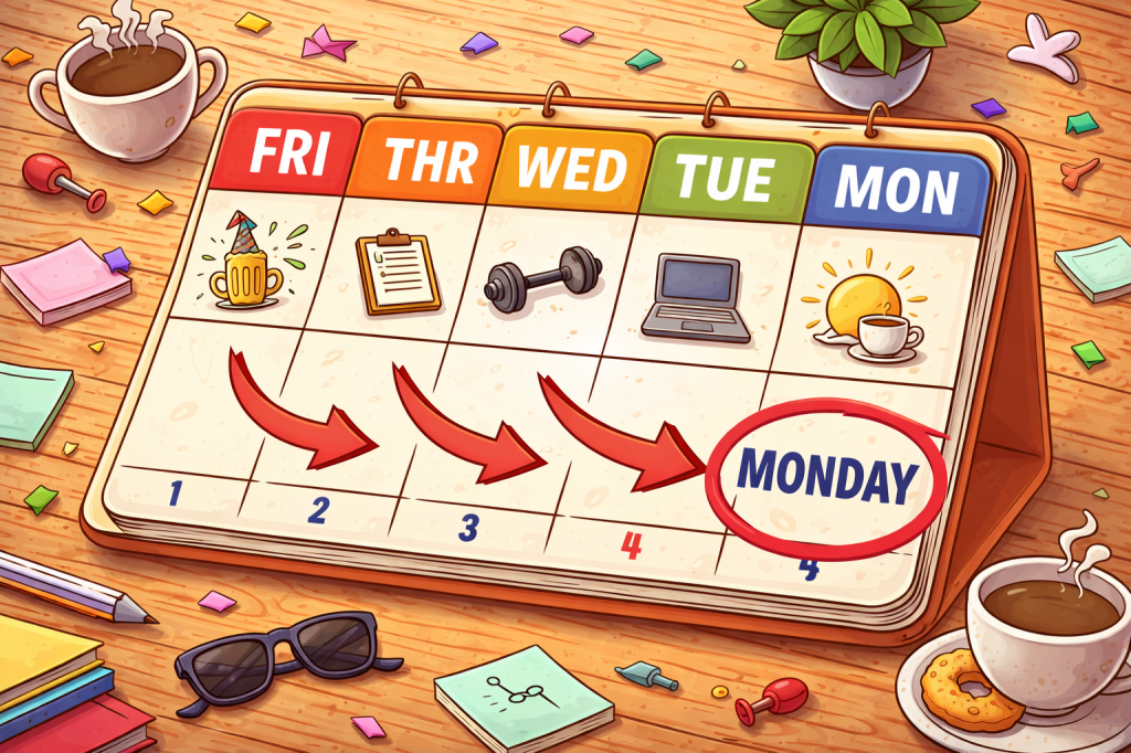 Skupina zaměstnanců testuje týdny pozpátku. První pracovní den je&nbsp;pátek