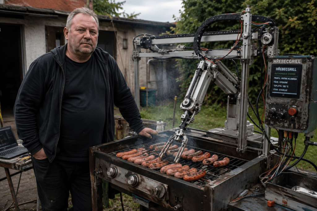 REPORTÁŽ: Po článku o Hlavsamatu se redakci ozval Igor Hřebec. Tvrdí, že jeho automatický obraceč klobás „pošle Přerov zpátky do minulosti“.